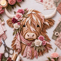 🐮💐🌸 Birth Flower Highland Cow 3D Layered Fabric Art DIY Kit (Beginner-friendly) 🔥 Buy 2 Free Shipping