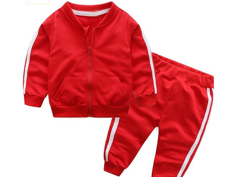 Fashion New Clothes Cotton Long Sleeve Solid Zipper Jacket Pants 2pcs Baby Boy / Baby Girl Clothing Set In Sport Design