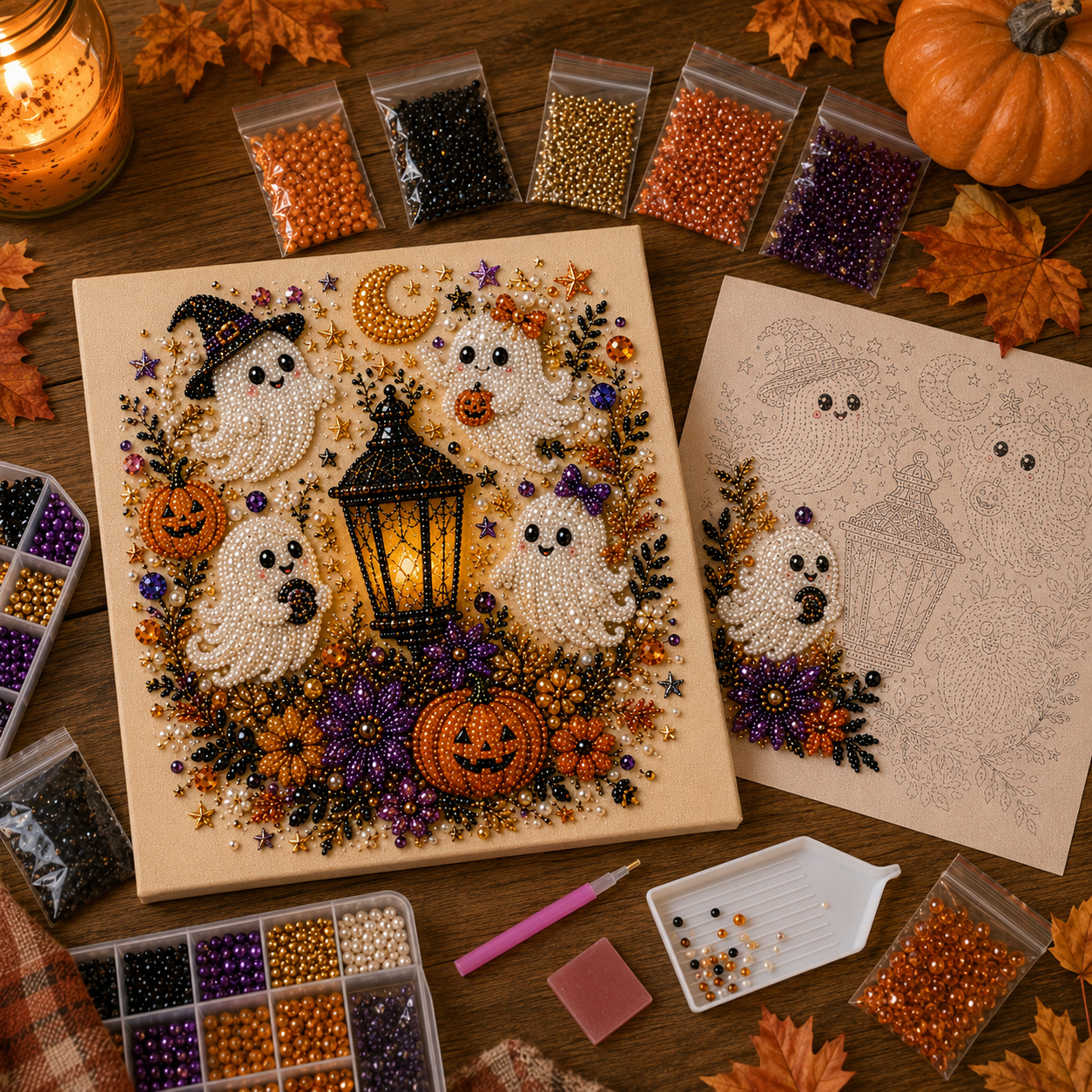 Halloween Pearl Art DIY Kit – Turn Tiny Pearls into Spooky-Cute Magic （BUY 2 FREE SHIPPING)