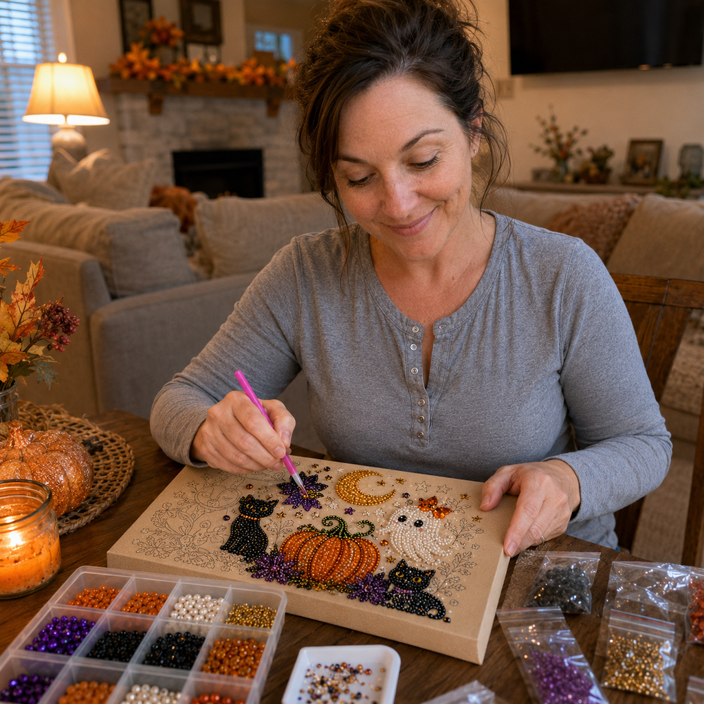 Halloween Pearl Art DIY Kit – Turn Tiny Pearls into Spooky-Cute Magic （BUY 2 FREE SHIPPING)