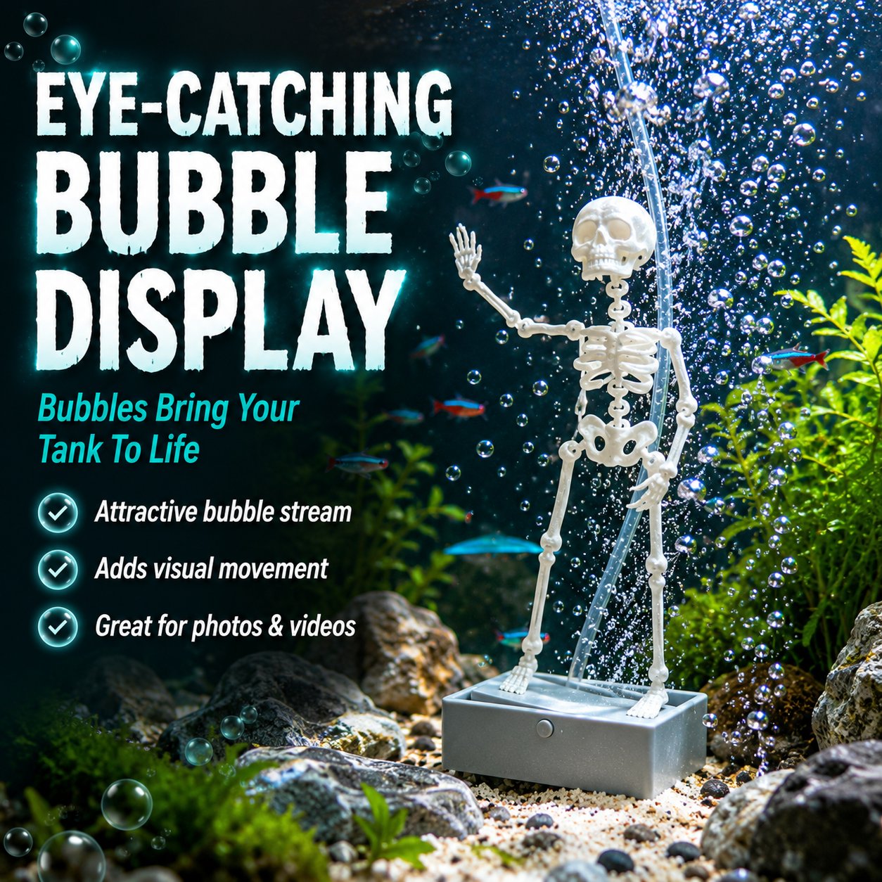 🫧 Air-Driven Dancing Skeleton Aquarium Ornament 🐠