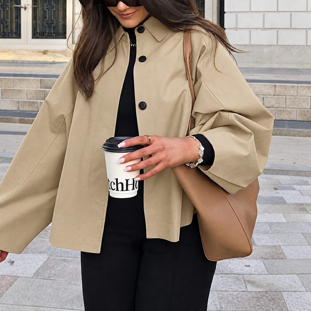 French-style Khaki Workwear Trench Coat Loose-fitting Mid-length