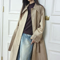 Vintage High-end Leather-patchwork Mid-length Trench Coat For Women