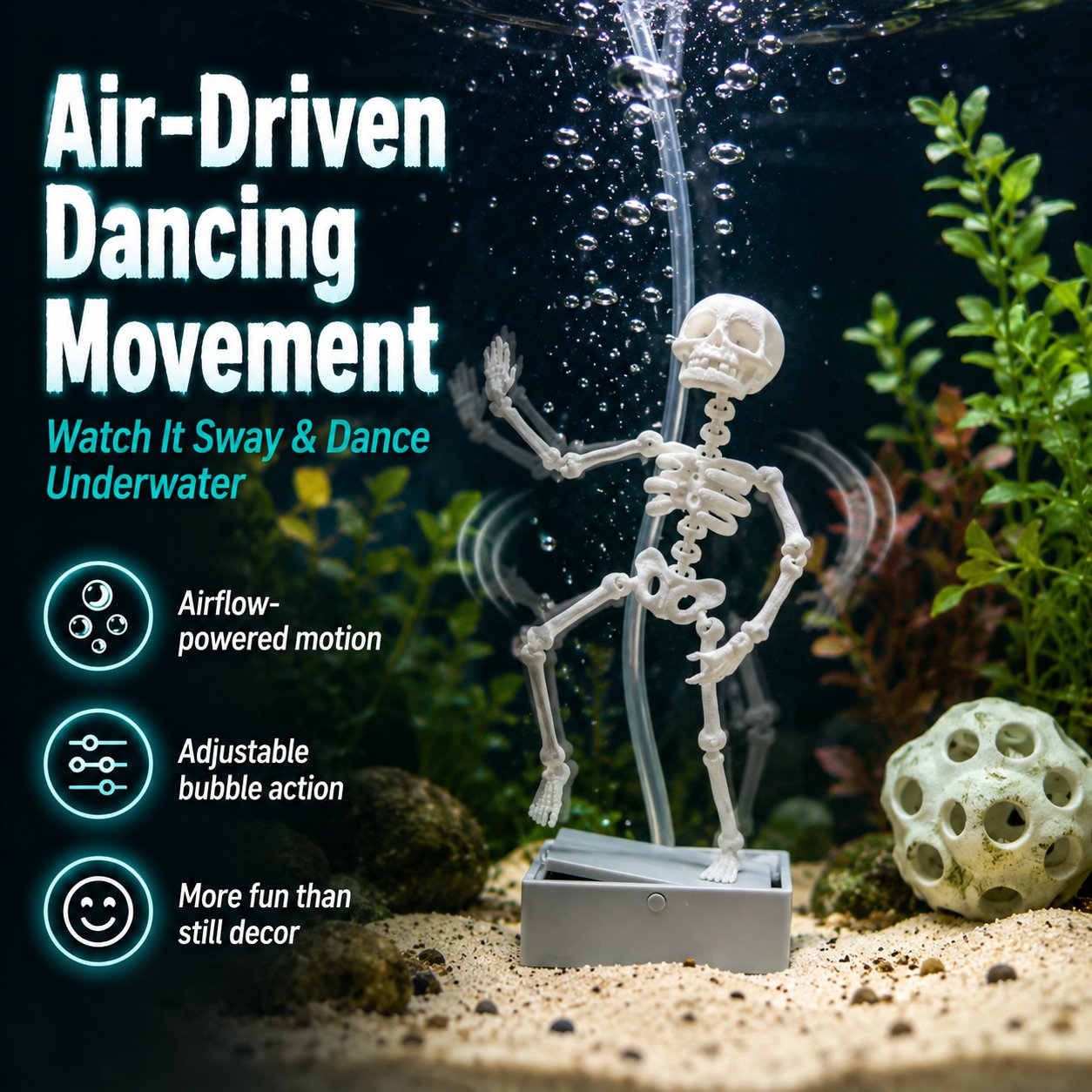 🫧 Air-Driven Dancing Skeleton Aquarium Ornament 🐠