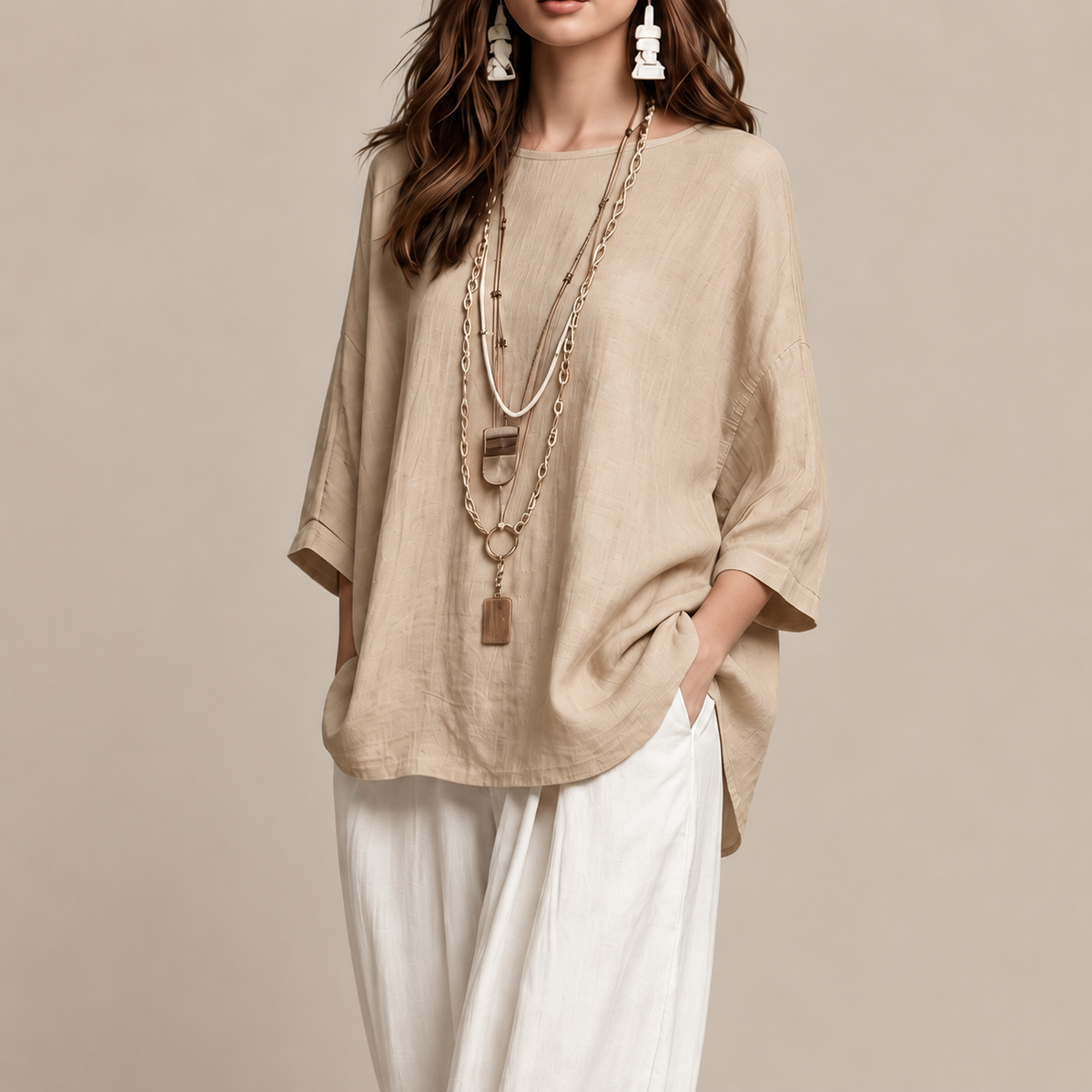 Women's Bohemian Loose Three-Quarter Sleeve Top Set