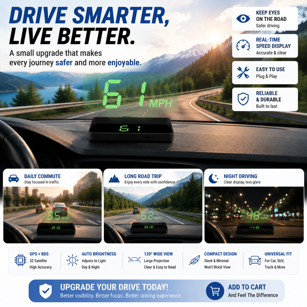 🚗 GPS Head Up Display – Smart Car HUD Speed Projection System