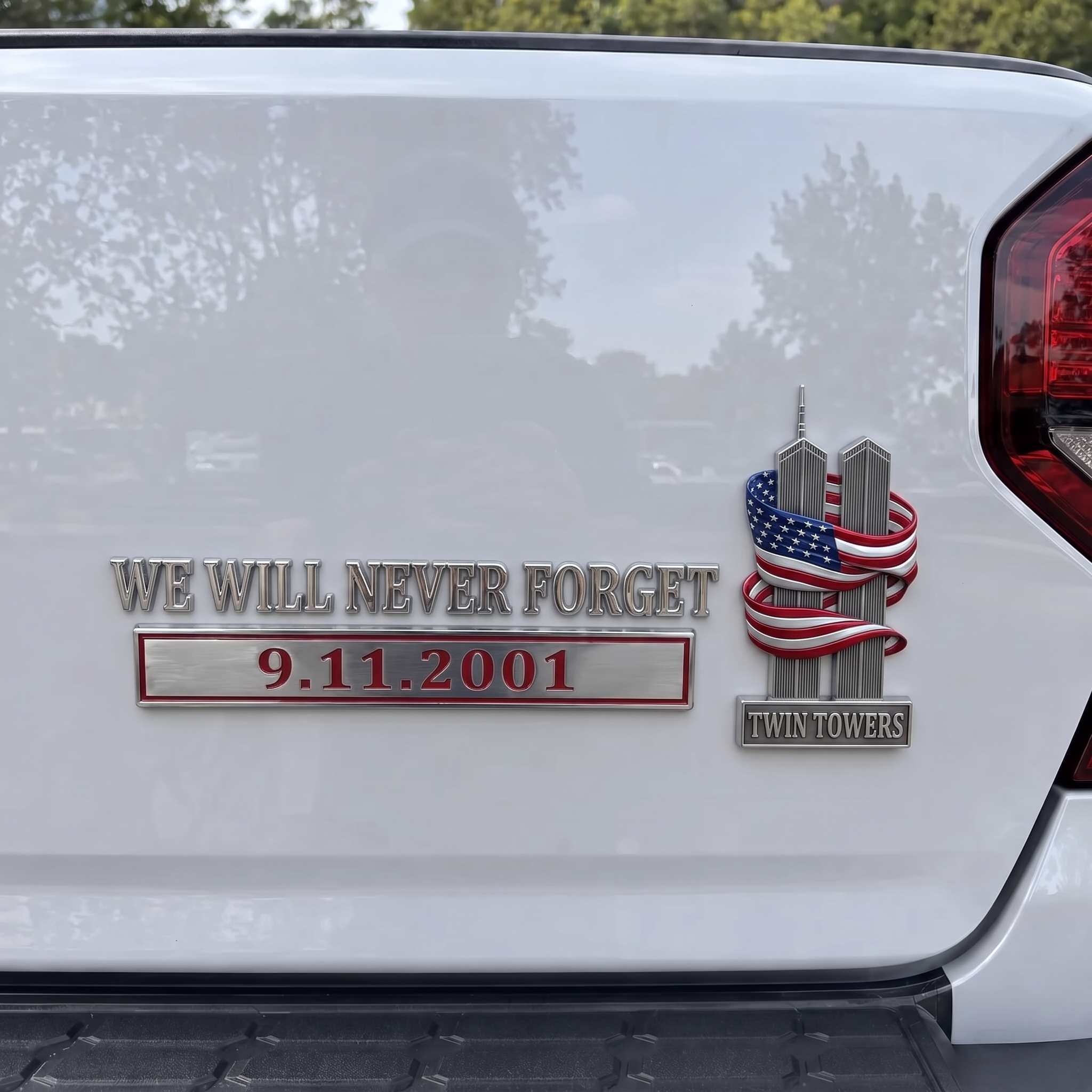 We Will Never Forget – 9.11.2001 Memorial Car Emblem