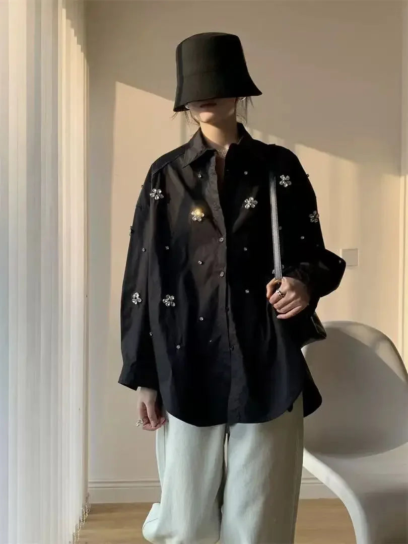 New  Spring  Loose Casual Cotton Buttons Up Shirts For Women Long Sleeve Top Korean Popular Oversized Blouse Clothes