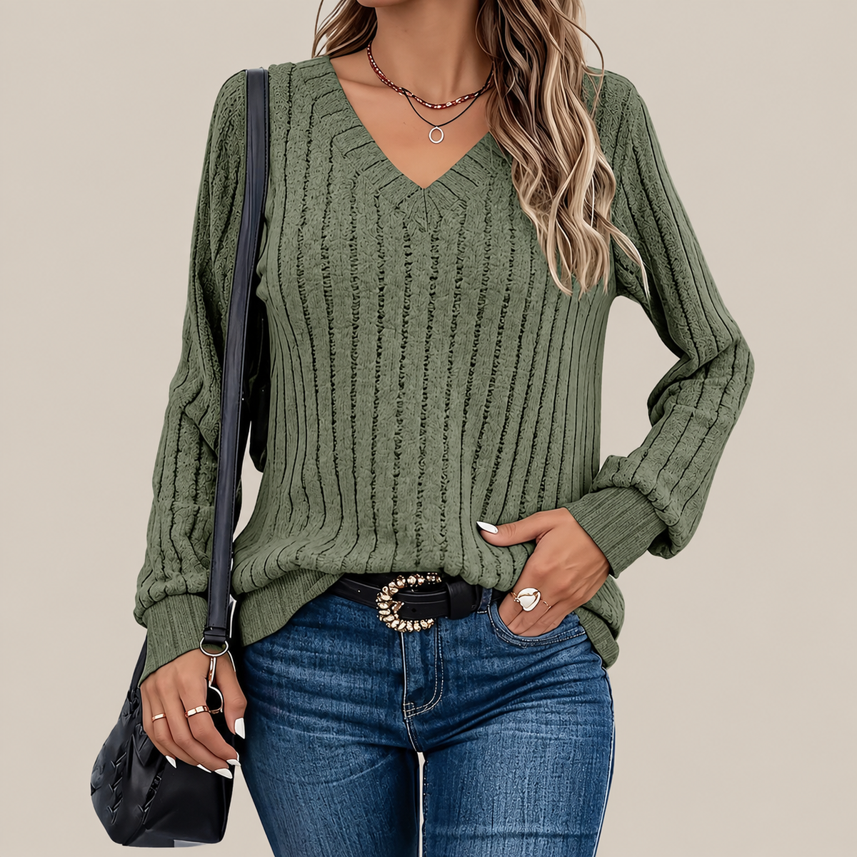 Women's Long Sleeve Blouses Shirts With Ribbed Knit Basic Tops