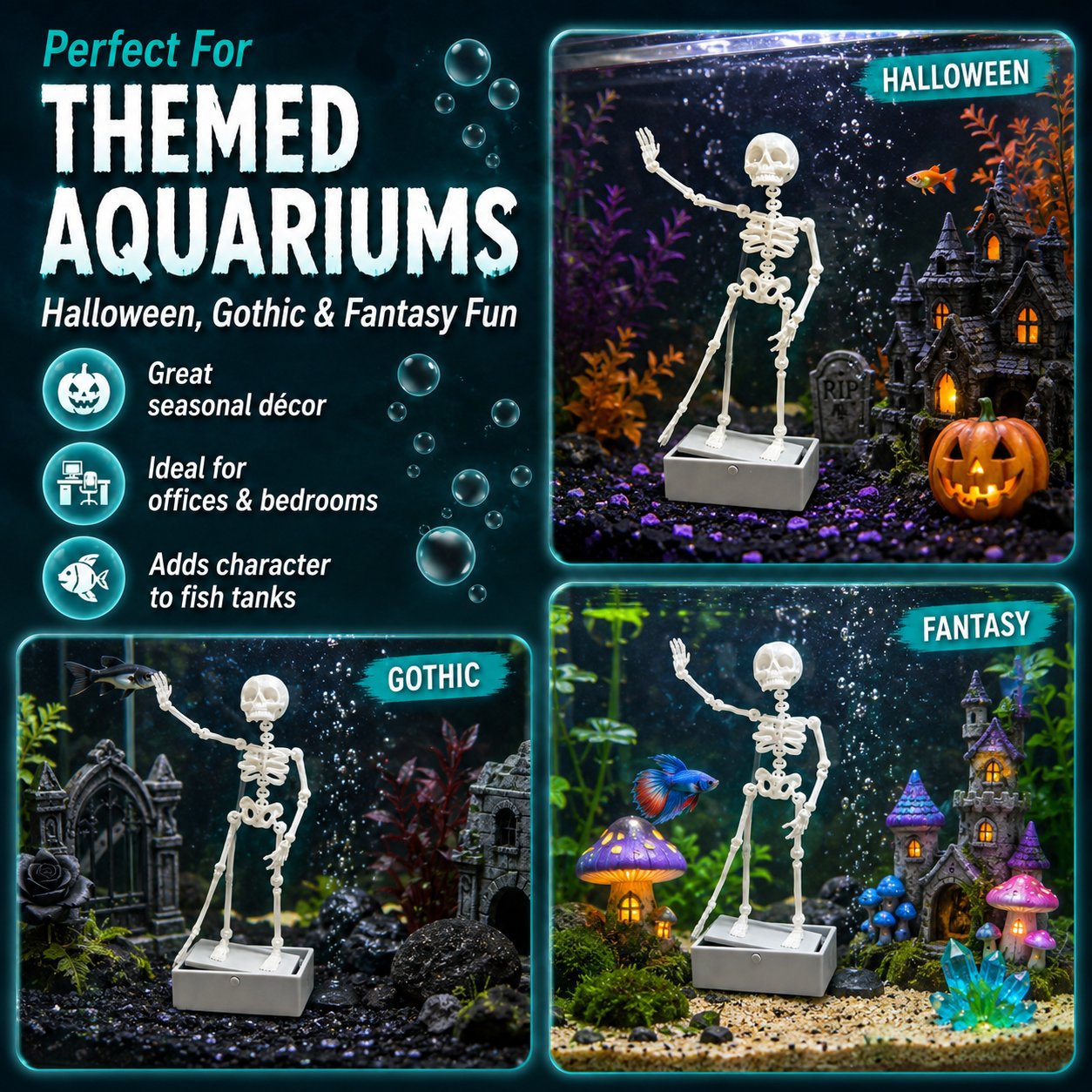 🫧 Air-Driven Dancing Skeleton Aquarium Ornament 🐠