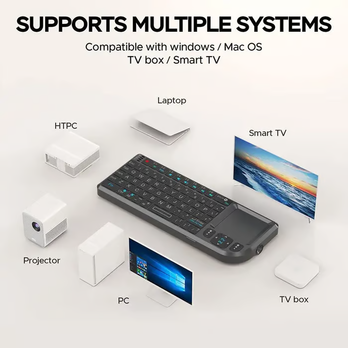 Mini Wireless Keyboard, 2.4G Rechargeable Backlight Keyboard with Touchpad