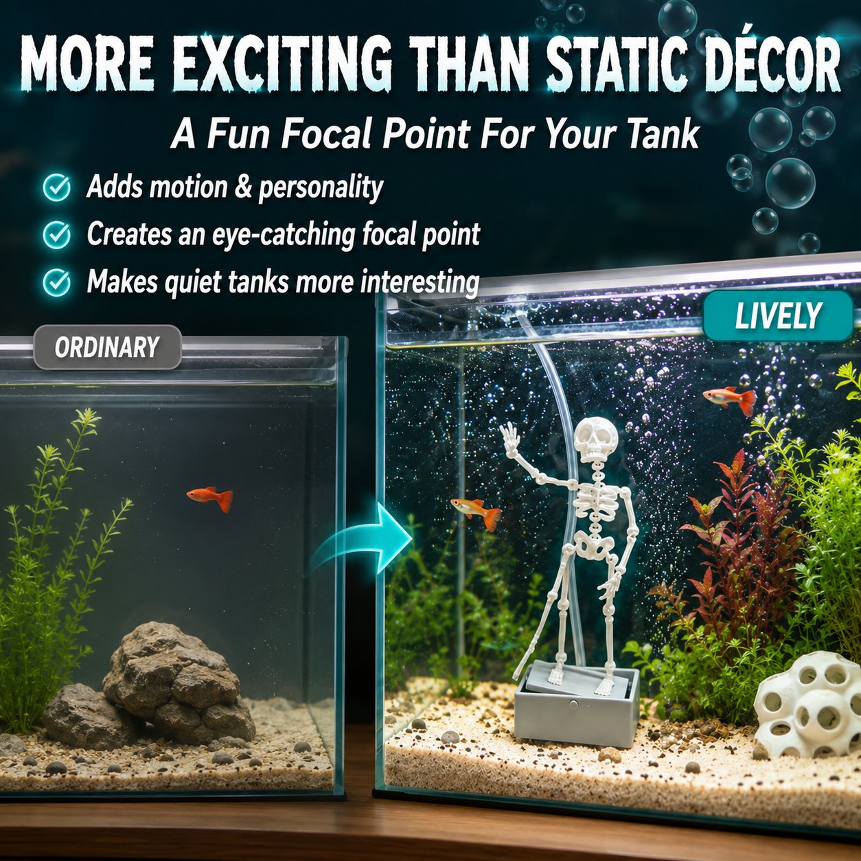 🫧 Air-Driven Dancing Skeleton Aquarium Ornament 🐠