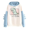 Elegant Oversized Hoodies Women Fashion Splice Dinosaur Print Sweatshirt Tops Casual Long Sleeve Clothes casualSpring Autumn Long Sleeve Dinosaur Sweatshirt Cartoon Design Cute Hoodies for Teens Girls
