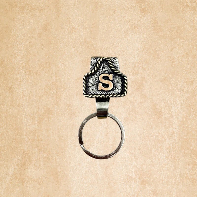 Vintage Brass Initial Cow Tag Keychain for Belt Loop & Pocket Carry