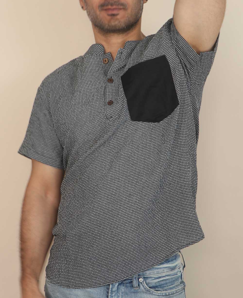 Men's Button Up Kurta Shirt With Solid Pocket