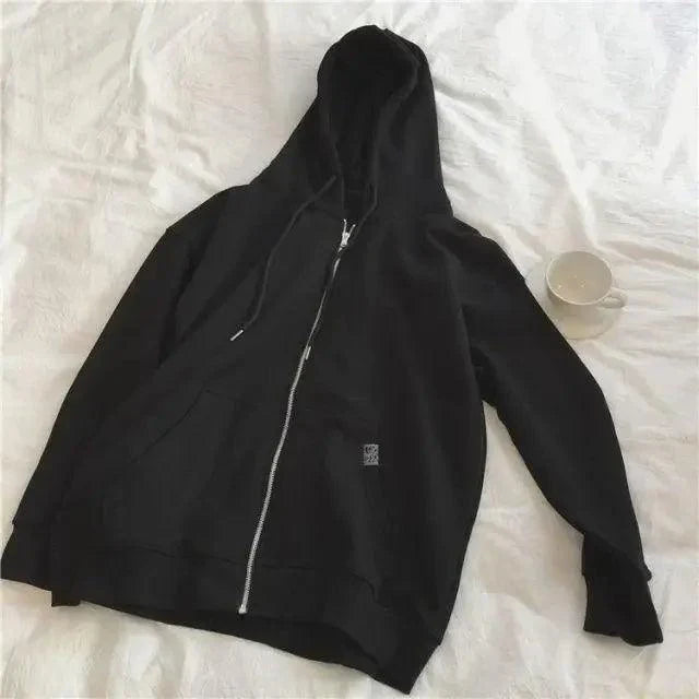 Modern With Hat Hoodies Women  Kangaroo Pocket Casual Loose Solid Color Sweatshirt Female  Fashion New Female Tops Sports Clothing Oversized Zip Hooded Sweatshirt Cotton Women Autumn Hoodie
