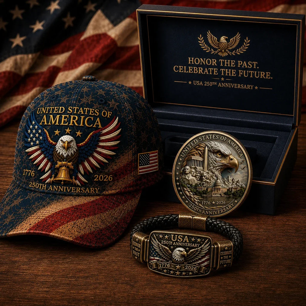 Anniversary Patriotic Eagle 3-Piece Gift Set – Embroidered Cap, Coin & Bracelet